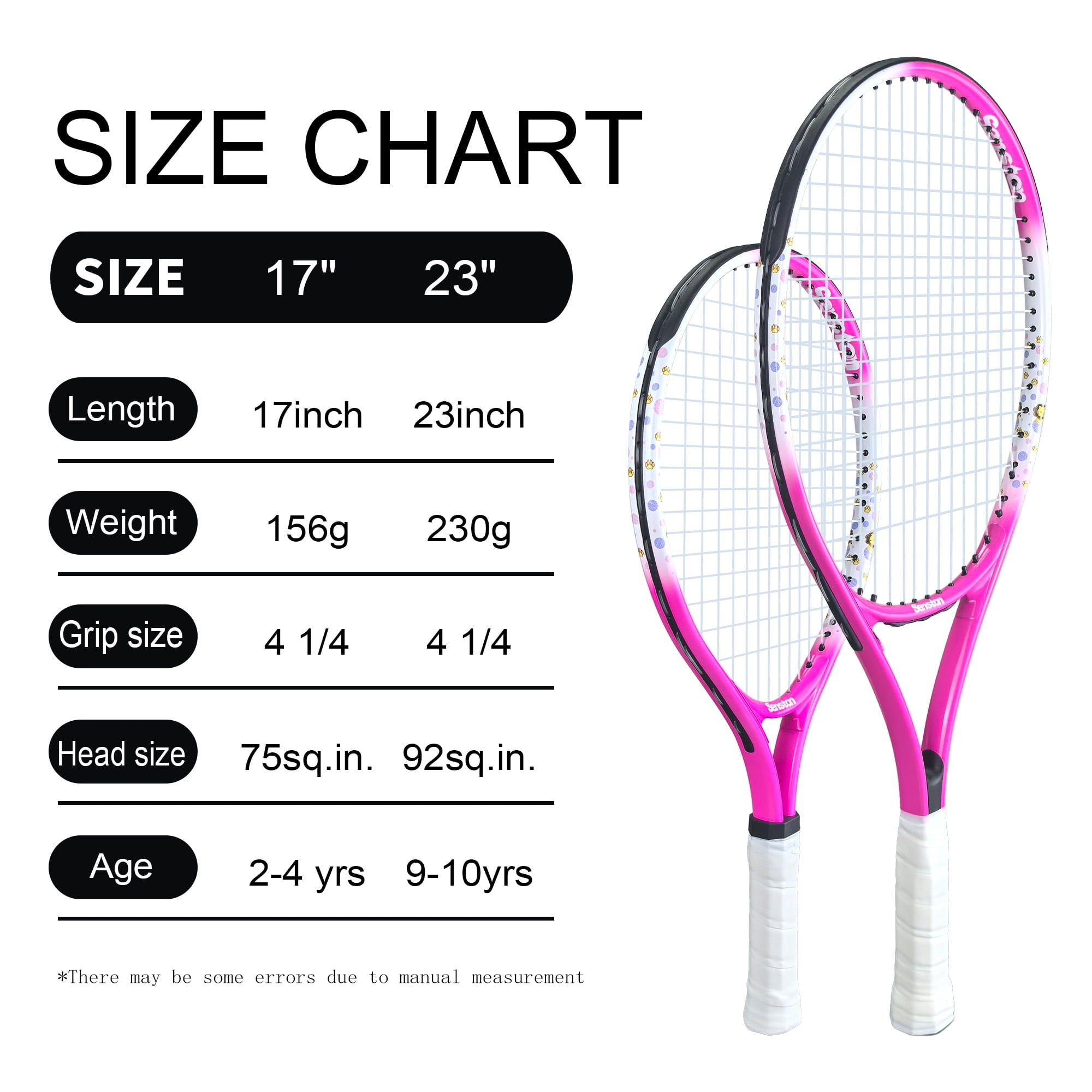 Senston Kids Tennis Racket Set (17 & 23 Inch) - Junior Tennis Racquet, Lightweight Aluminum Frame, Includes Cover