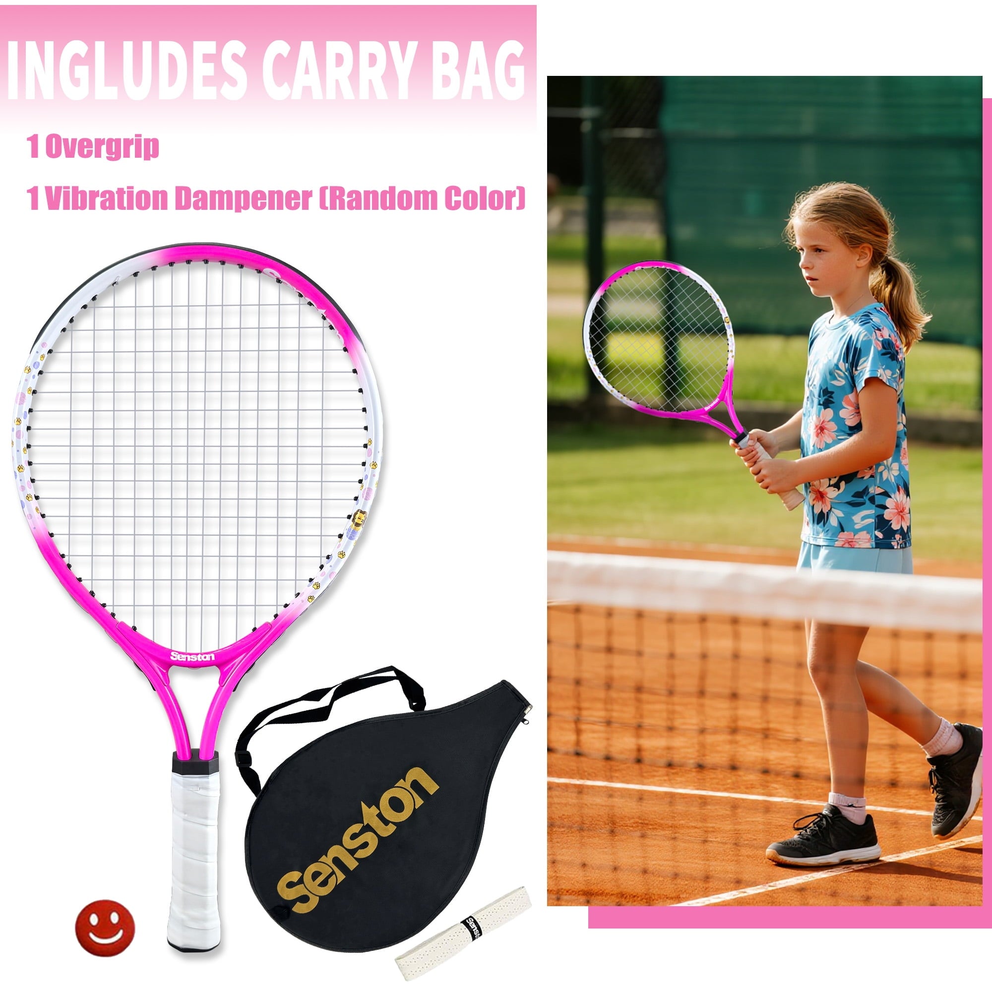 Senston Kids Tennis Racket Set (17 & 23 Inch) - Junior Tennis Racquet, Lightweight Aluminum Frame, Includes Cover