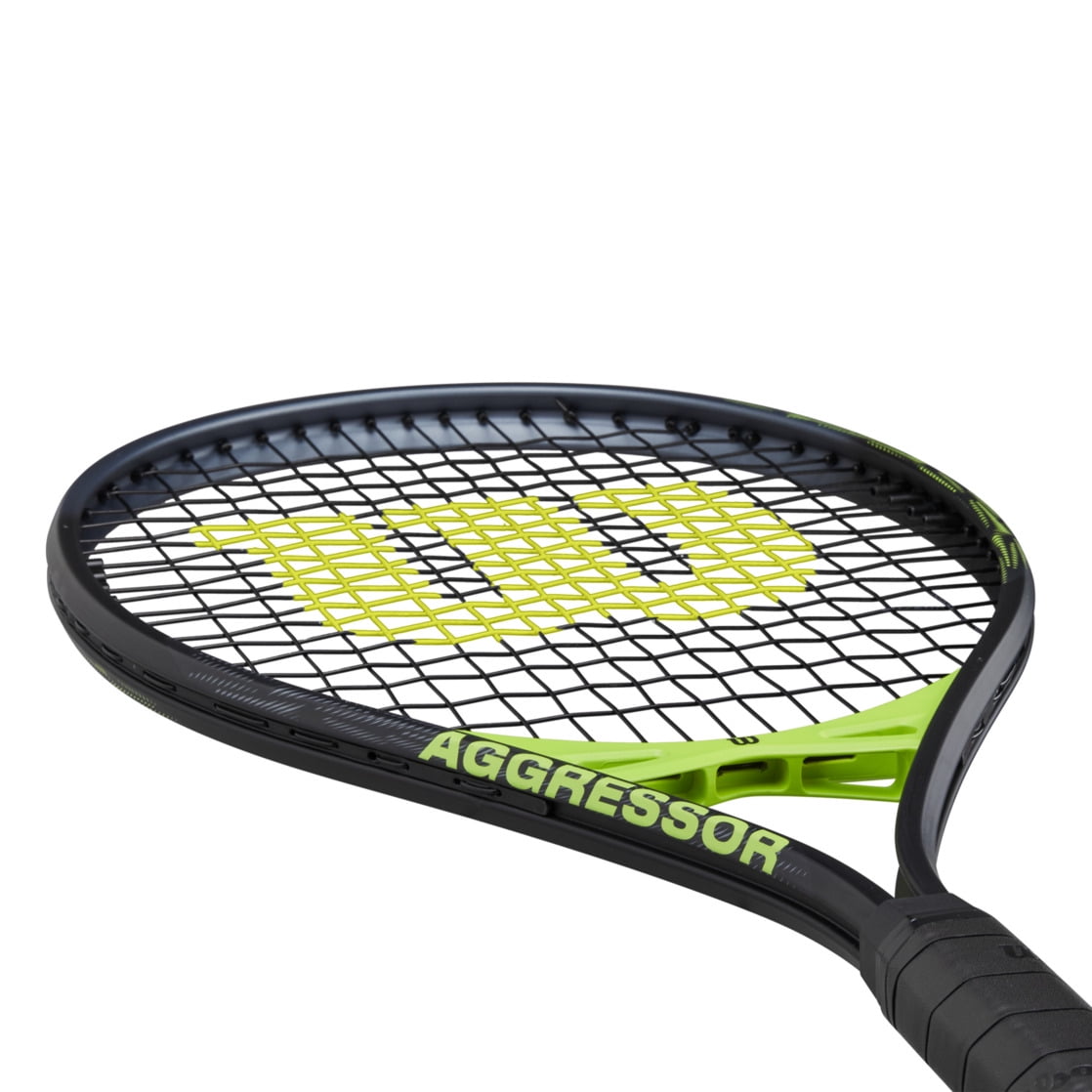 Wilson Aggressor Adult Recreational Tennis Racket - Black/Green, Grip Size 3 - 4 3/8"
