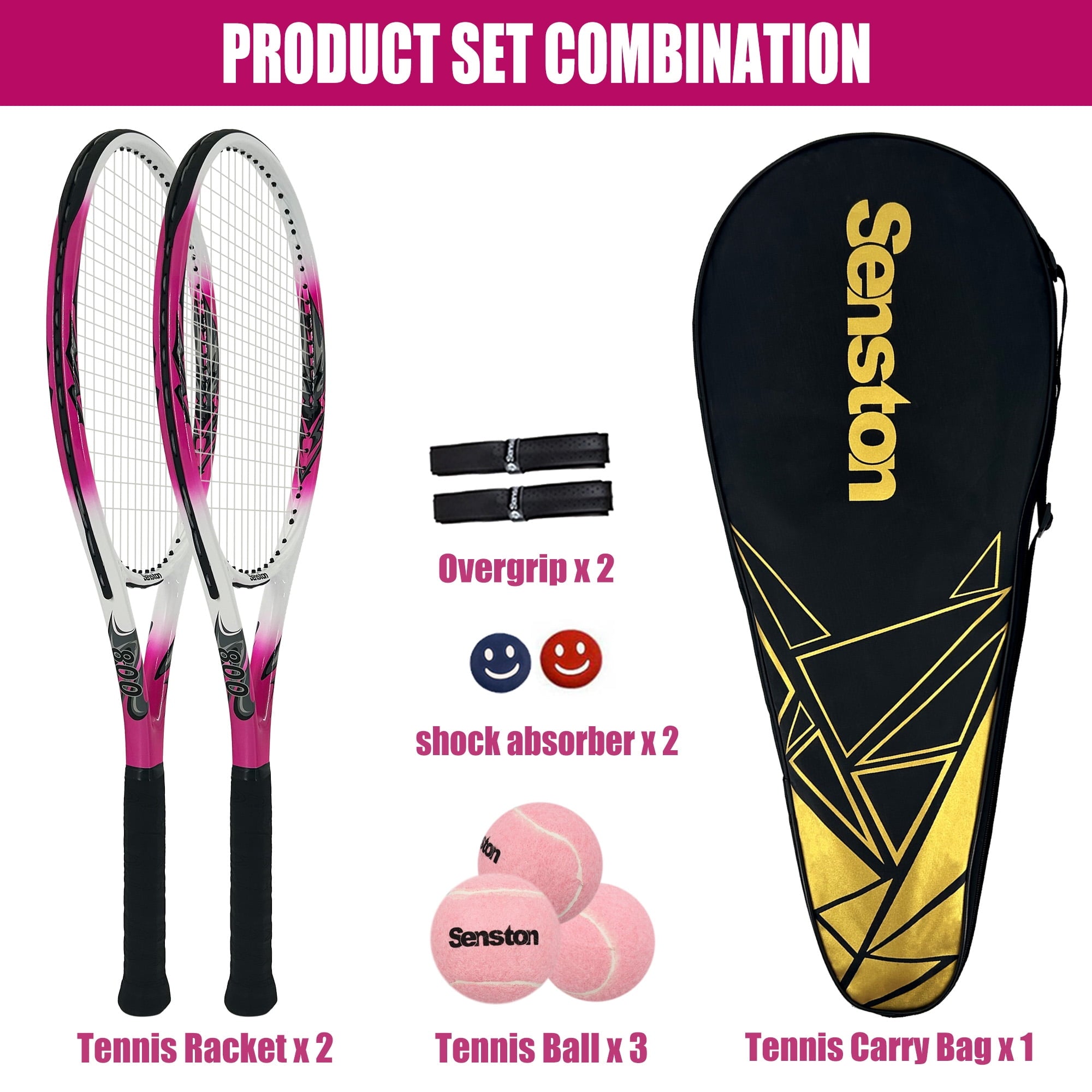 Senston Tennis Rackets for Adults 27 inch Tennis Racquets - 2 Player Tennis Racket Set with 3balls,2 Grips, 2 Vibration Dampers
